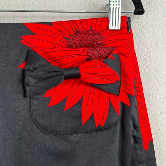 Grace Dane Lewis Workshop A-Line Black Red Sunflower Knee Lgth Mini Skirt 6 NWT - Picture 4 of 14